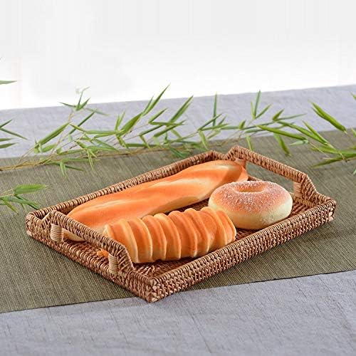 YANGQIHOME 17" Handwoven Rattan Serving Tray with Handles – Rectangular ...