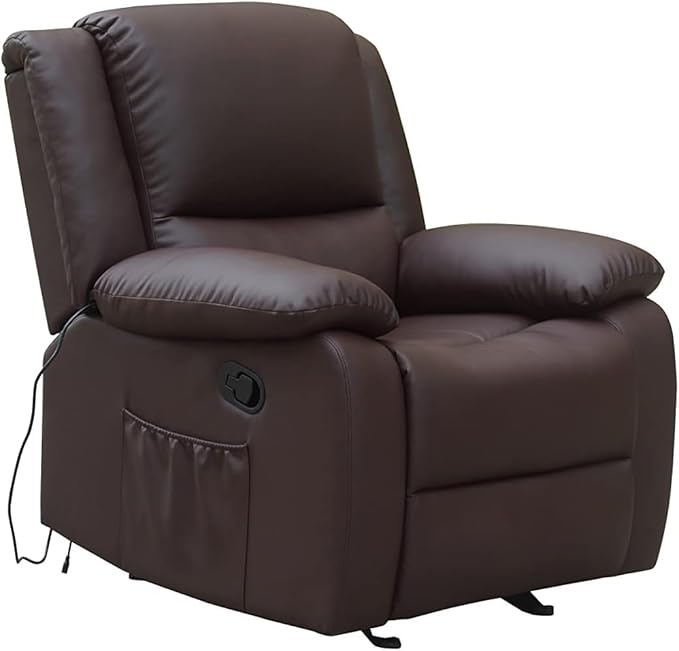 Massage Leather Recliner Chair with Heat and USB Charging Port (Brown)
