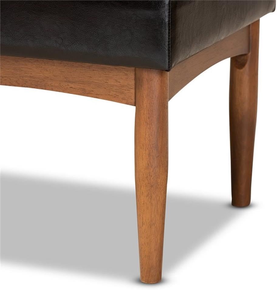 BOWERY HILL Wood Dining Bench, Walnut Brown Finish, Faux Leather Upholstery, ...