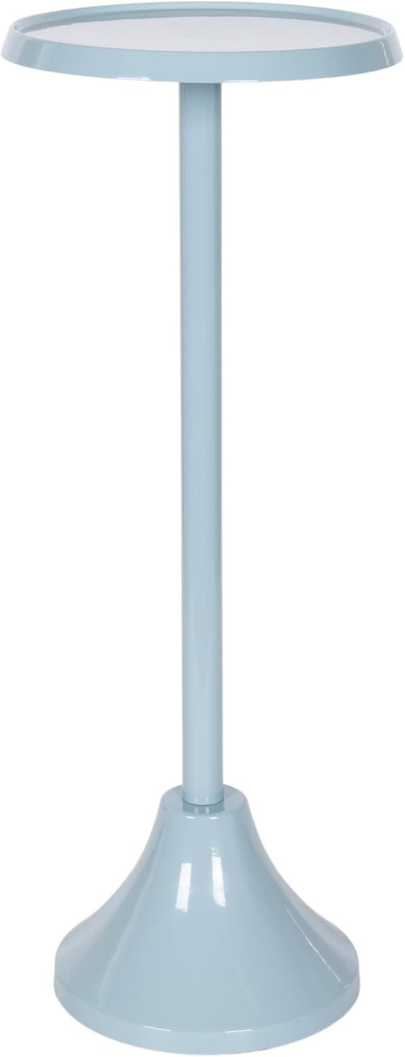 Kate and Laurel Sanzo Modern Round Metal Pedestal Drink Table, 9 x 9 x 23, Light Blue, Decorative Martini Table with Trumpet Base for Use as Indoor Plant Stand or Living Room Mini Table