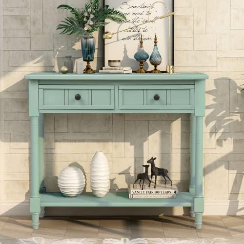 Bellemave Console Table with 2 Drawers & Bottom Shelf, Retro Entryway Tab...