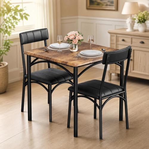 GarveeHome Dining Table Set for 2, Kitchen Table with 2 Upholstered Chairs, W...