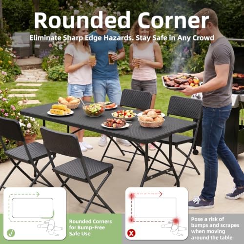 6FT Folding Table Portable Picnic Table Heavy-Duty Fold-in-Half Utility 6 Foo...