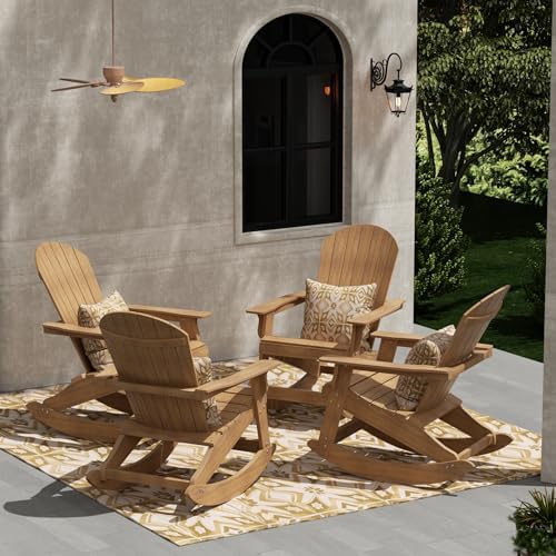 WO Home Furniture Patio Rocking Chair Set of 4 PCS Garden Outdoor HDPE UV Weather Resistant (Teak)