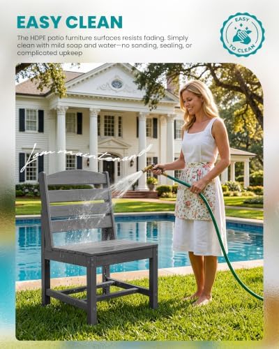 SERWALL Armless Outdoor Dining Set, Patio Dining Set for 6, Gray