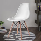 COSTWAY Dinning Chair Set of 4, Mid Century Modern Eiffel DSW Style Shell Molded Plastic Chair for Kitchen, Dining, Living Room, Bedroom, Lounge Side Chairs with Wood legs, White