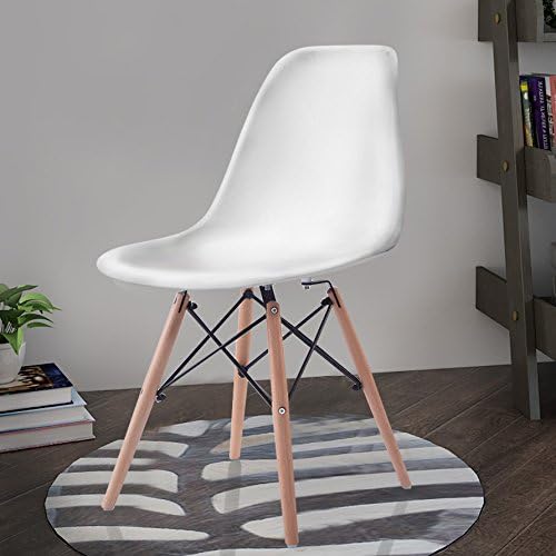 COSTWAY Dinning Chair Set of 4, Mid Century Modern Eiffel DSW Style Shell Molded Plastic Chair for Kitchen, Dining, Living Room, Bedroom, Lounge Side Chairs with Wood legs, White