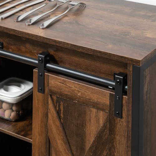 HOMCOM Industrial Buffet Cabinet, Sideboard, Coffee Bar Table with Sliding Ba...