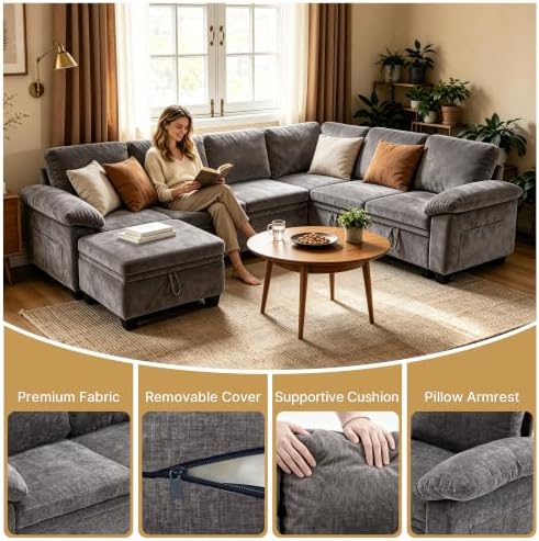 109" Sectional Sleeper 7 Sest Modular Couch Pull-Out Storage Sofa Bed | ...