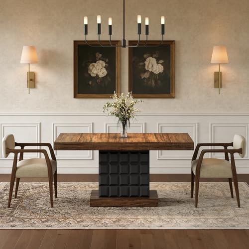 LITTLE TREE 63" Modern Dining Table, Rectangular Dinner Table for 4-6, F...