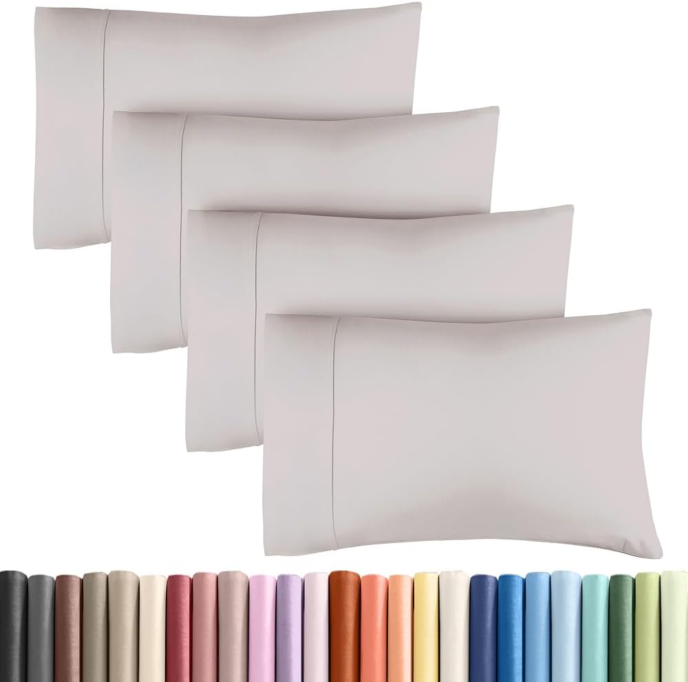 Standard Pillow Cases - 4 Pack - Super Soft Pillowcase Covers - Envelope Enclosure - Hotel Quality Pillow Protectors - Wrinkle Free, Fade & Stain Resistant - Machine Washable - 20" x 26" (Light Grey)