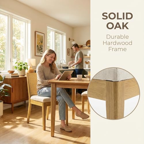 HNY Farmhouse Rattan Dining Chairs Set of 6, Natural Solid Hardwood Frame, Up...