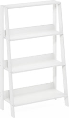 Furinno Ladder 4-Tier Book Shelf, Open Shelving Ladder Shelf, Plain White | 10.9 x 23.6 x 38.4, Open Shelving, Bookshelf, Display Storage Bookcase, for Organization, Living Room, Home Office
