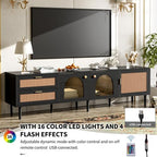 Rattan TV Stand for 75 Inch TV, Modern Farmhouse Media Console with Solid Wood Legs, Multi-Functional Storage & Cable Management, Easy Assembly Entertainment Center for Living Room Home