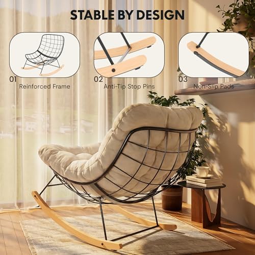 FLEXISPOT Oversized Outdoor Rocking Chair with Thick Cushion, Beige | Thick C...