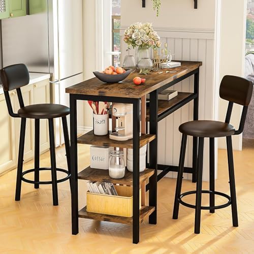Recaceik 47" Bar Dining Table Set for 2, 3 Piece Bar Table and Chairs Se...