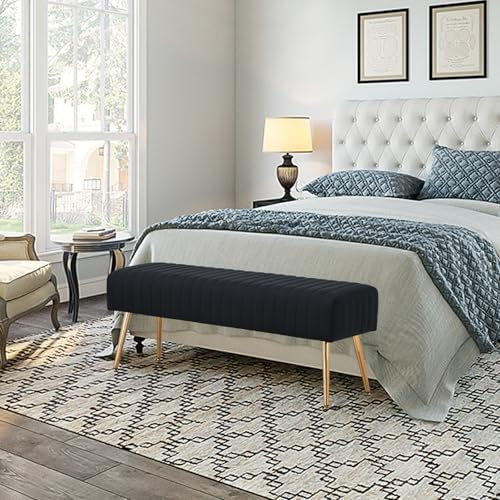 Furnimart 44 Inch Bedroom Ottoman Bench, Black Upholstered End of Bed Bench w...