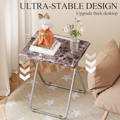 Folding TV Tray Table with Cup Holder, TV Dinner Table with Sturdy MDF Top, E...