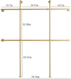 Gold Pipe Clothing Rack Wall Mounted, Industrial Pipe Clothes Racks with 6 Hanging Rods, Heavy Duty Clothing Racks for Laundry Room, Closet Systems for Walk in Closets
