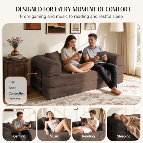 79" Memory Foam Sofa Bed, Convertible Futon Couch for Living Room | Cord...
