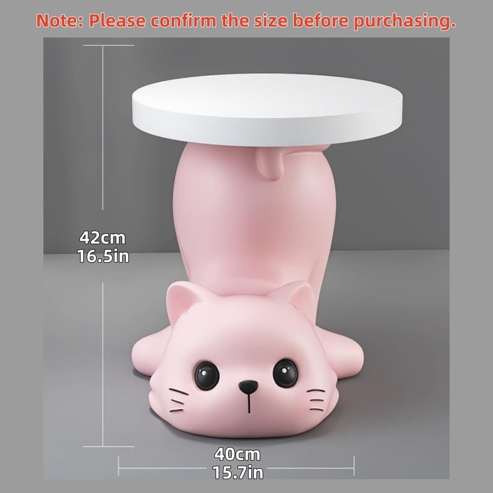 Creative Resin Cat Side Table with Tray, Multifunctional Accent Table for Sma...