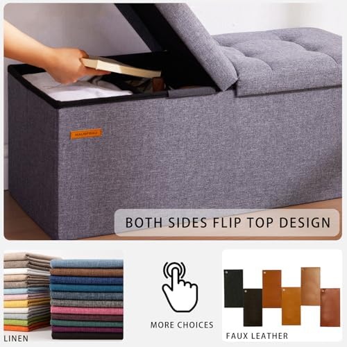 HAUSFRAU Ottoman with Storage Bench Folding Foot Rest Stool Ivory | 31.5&quot...