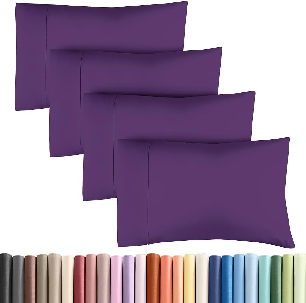 Queen Pillow Cases - 4 Pack - Super Soft Pillowcase Covers - Envelope Enclosure - Hotel Quality Pillow Protectors - Wrinkle Free, Fade, Shrink & Stain Resistant - Machine Washable - 20" x 30" (Purple)