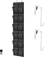 GORILLA GRIP Over the Door Shoe Organizer, 12 Large Breathable Mesh Pockets, Space Saving Hanging Storage Holder, 2 Hook Closet Rack Hanger, Hangs on Closets for Shoes, Accessories, 64H x 9.5W Black