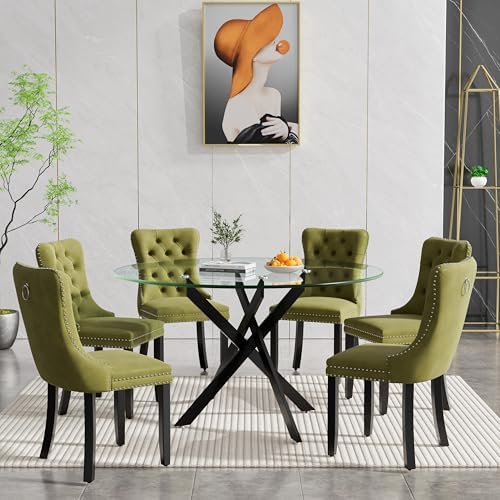 HomVent 47'' 7 Piece Round Glass Dining Table Set for 6 | Tempered Gl...