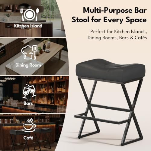 Counter Height Bar Stools Set of 2, Backless 26" Saddle Barstools, Grey ...