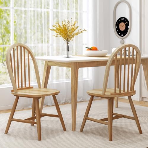 HAPPYGRILL 2 Pieces Wooden Dining Chairs Set, Vintage Armless Windsor Chairs,...