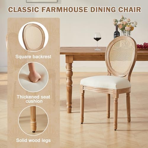 Virabit French Dining Chairs Set of 4, Hand-Woven Rattan Farmhouse Upholstere...