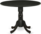 East West Furniture DLSI3-ABK-21 3 Piece Modern Dining Table Set Contains a Round Wooden Table with Dropleaf and 2 Blue Linen Fabric Upholstered Parson Chairs, 42x42 Inch, Wirebrushed Black