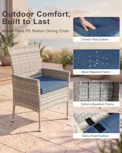 5-Piece Patio Dining, Set Patio Furniture Set Glass Table & 4 Wicker Chairs