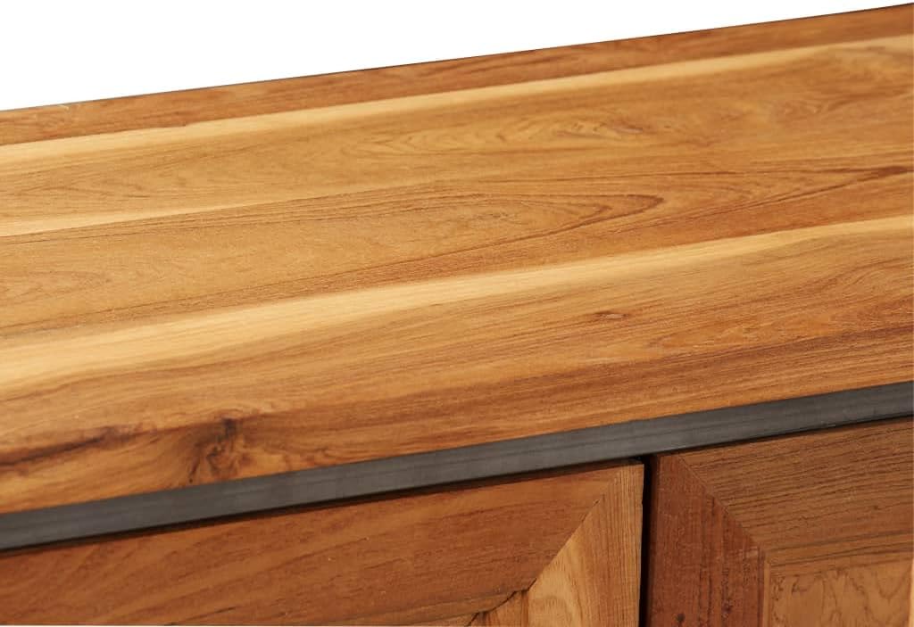 Brown and Grey Recycled Teak and Steel Medium Sideboard with Two Spacious Compartments for Living Room and Dining Room Storage