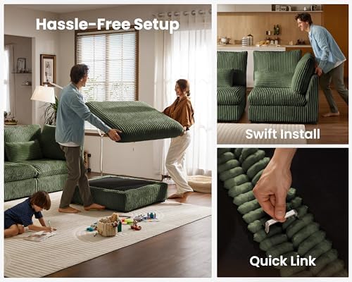 154" Oversize Corduroy Modular Sectional Sofa Couches for Living Room,Green | Washable Couch with Fully Removable Cover, Cloud Couch Sectional, 6 Seater with 2 Ottoman