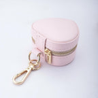 Heart Shape Ring Holder Keychain, Mini Travel Jewelry Case for Wedding Ring, Sports & Vacation, Portable Zipper Clutch Organizer for Earrings Necklace, Premium Gift for Women Girls (Pink)