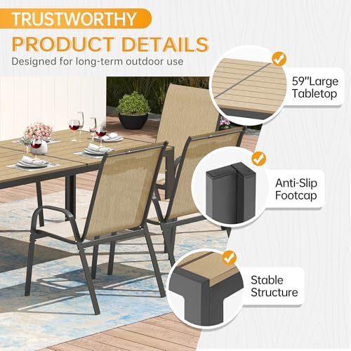PIZZELLO 7-Piece Outdoor Dining Set w/ 60" Outdoor Table and 6 Chairs