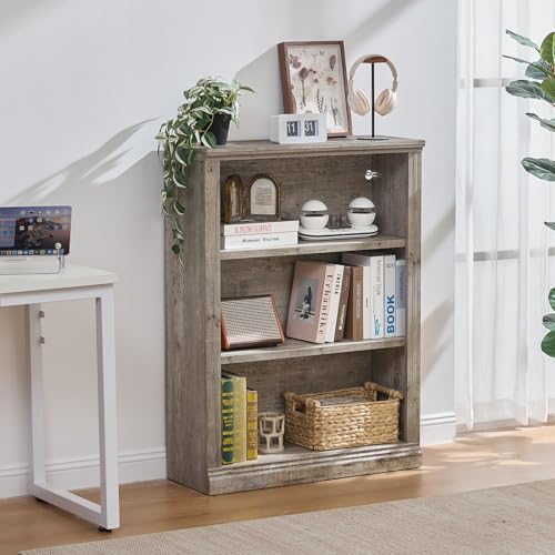 RWYHG 43" Grey Bookshelf, 3 Tier Farmhouse Small Wooden Bookcase