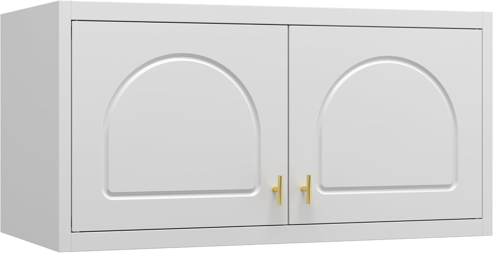 32" Wall Metal Storage Cabinet with Doors & Gold Handle | Adjustable...