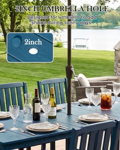 LOUNZY 7 Piece Patio Dining Set for 6, Outdoor Table and Chairs,Navy