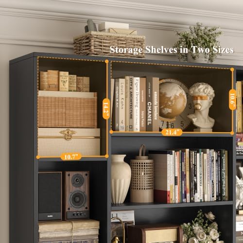 HOSTACK 72" Tall Bookshelf, Large Farmhouse Bookcase with Storage, Black