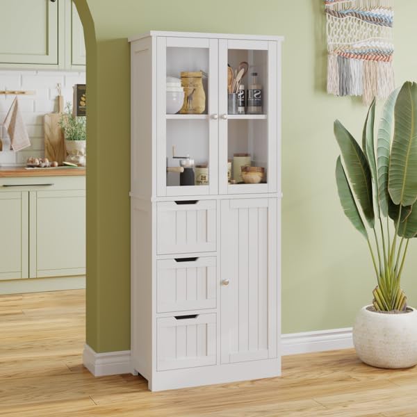 White Kitchen Pantry, Farmhouse Pantry Storage Farmhouse Storage Cabinet with...