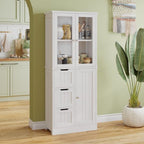 White Kitchen Pantry, Farmhouse Pantry Storage Farmhouse Storage Cabinet with Doors, Organizer, Wood Cupboard for Kitchen, Dining Room, Bathroom