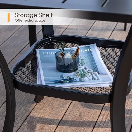 VICLLAX 3 Pieces Small Patio Dining Set, Square Patio Table with Storage Shel...
