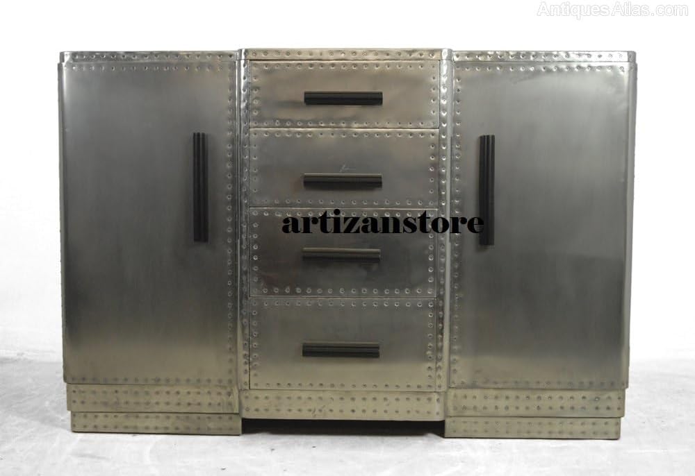 ARTIZANSTORE Aluminium Aviator 2 Door Sideboard End Table Design Side Table L...