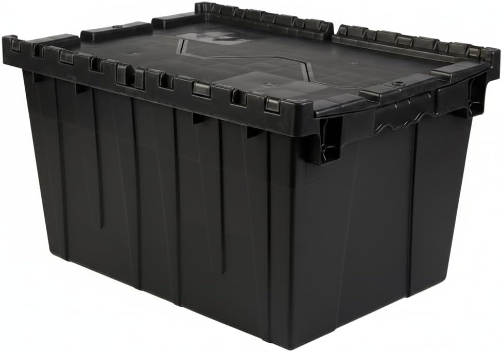 Hudson Exchange 21.9 x 15.2 x 12.8” (3 Pack) Storage Tote Distribution Container with Hinged Attached Lid, Black