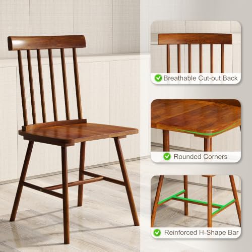 HOMCOM Windsor Dining Chairs Set of 4 Spindle Backrest Light Brown