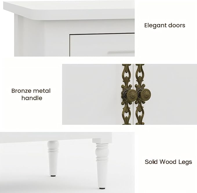 RoyalCraft 59" Buffet Cabinet with Storage, Vintage Sideboard with Adjustable Shelves & Carved Handle, Mid Century Modern Painted Credenza Coffee Bar for Kitchen, Dining Room, Satin White