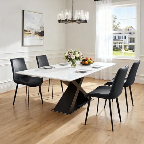 Black Dining Chairs Set of 8, Mid Century Modern Faux Leather Kitchen Chairs,...
